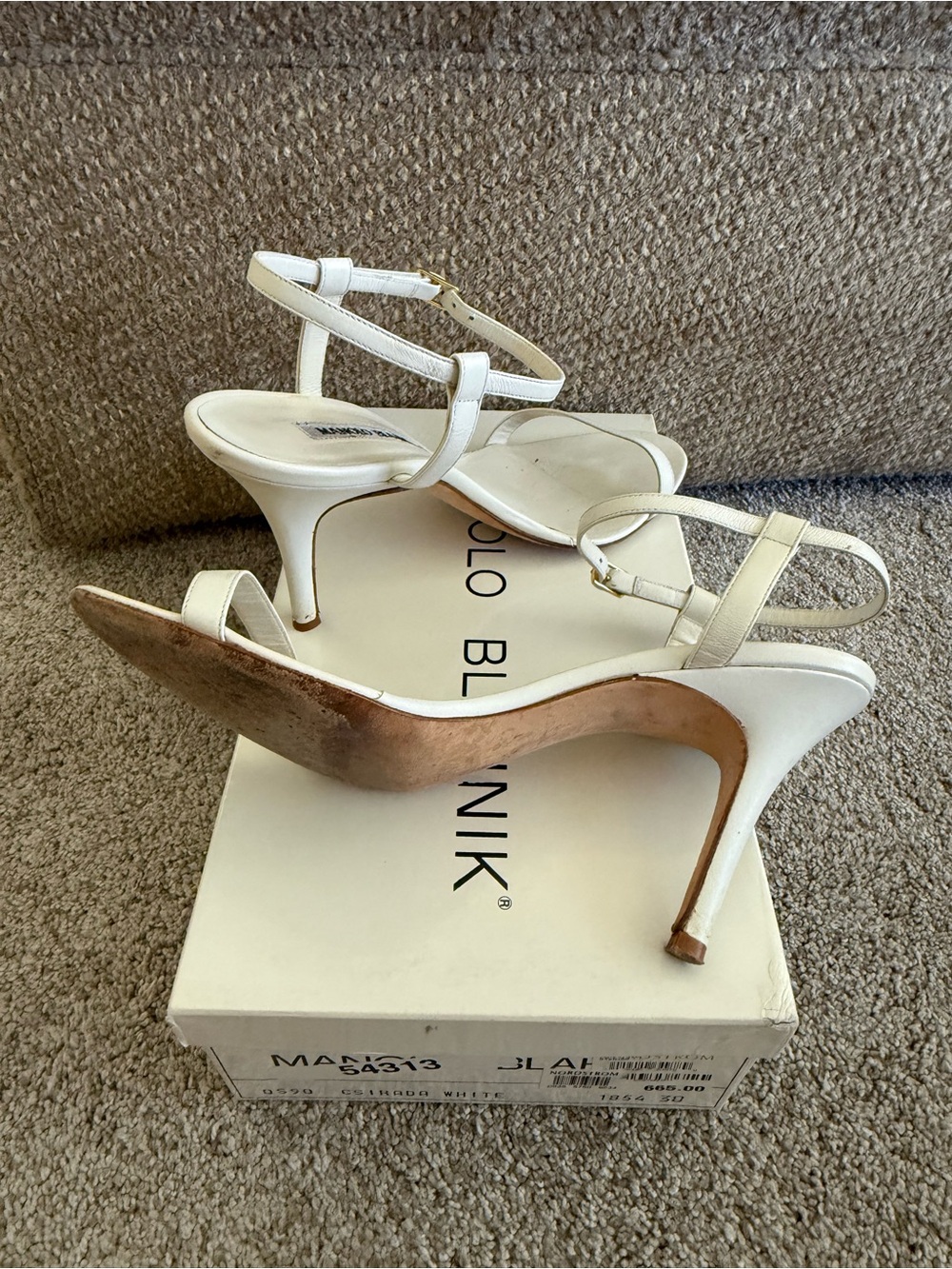 Manolo Blahnik White Leather Open-Toe Ankle-Strap Heels - Picture 5 of 5